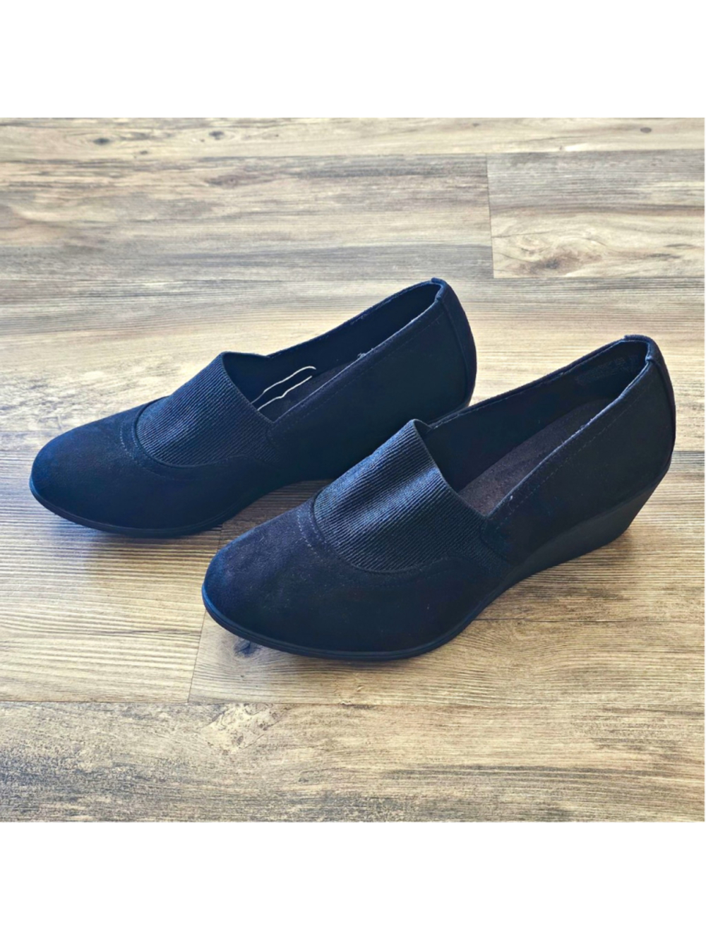 Comfort Plus Women's Black Slip-On Stretch Fabric Round Toe Block Heel Pumps 10W
